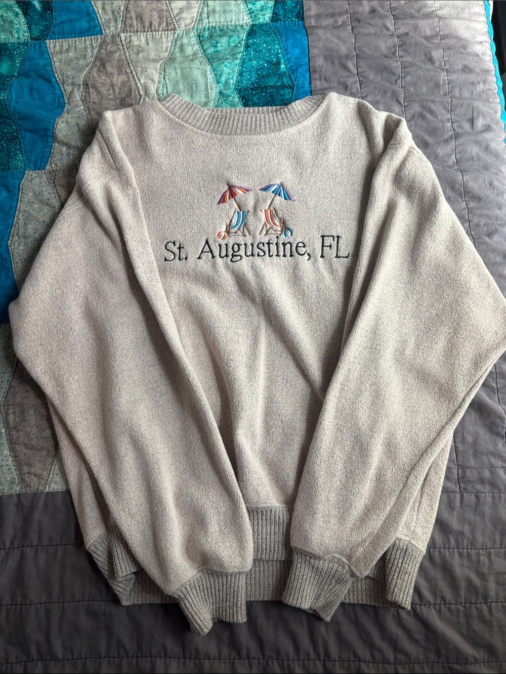 St. Augustine, FL Embroidered Beach Sweater - Cream
